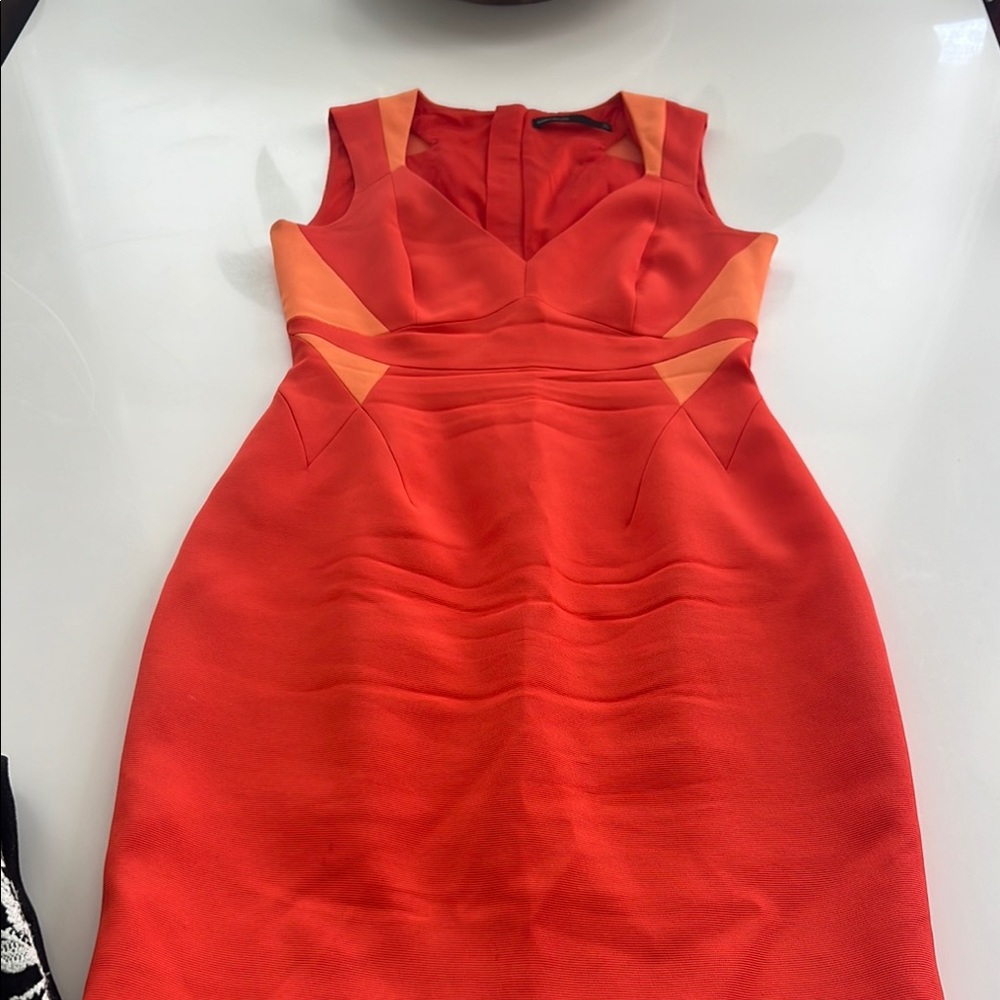 Karen Millen Orange Sheath Mini Dress V-neck Cocktail